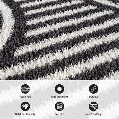 Rugshop Abstract Arch Shag Area Rug Anthracite Dark Gray 4' x 6' Ideal for Small Living Rooms, Offices, or Beside The Bed