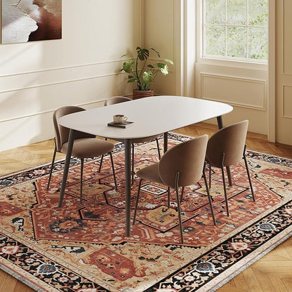 EnHomee 8x10 Washable Area Rugs for Bedroom, Boho Vintage Rugs, Foldable Area Rug for Dining Room, Non-Slip Soft Living Room Rug, Low Pile Large Carpet for Bathroom, Red