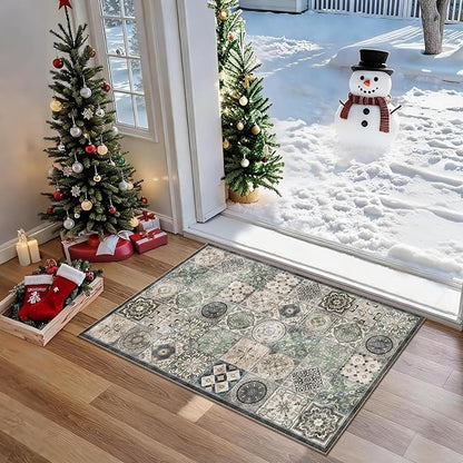 Washable 2'x3' Non Slip Rug Vintage Soft Low Pile Lightweight Small Area Rugs for High-Traffic Areas (Entryway, Kitchen, Hallway), Farmhouse Decor