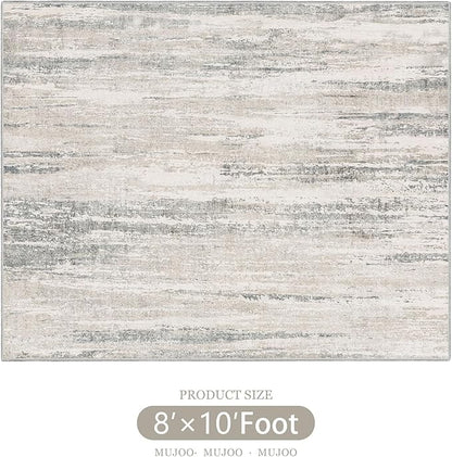 MUJOO 8x10 Area Rugs,Washable Rugs for Living Room Bedroom Dining Room,Modern Abstract Large Non Slip Carpet Indoor,Low Pile Throw Rug Accent Neutral Beige and Grey