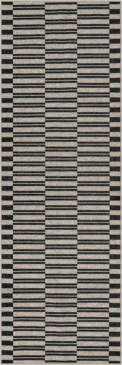 Lahome Striped Easy Jute Entryway Runner, 2x6 Kitchen Mats for Floor Black Rug Runners for Hallways Non Slip Indoor Outdoor Carpet, Farmhouse Non Shedding Floor Carpet for Laundry Porch Corridor