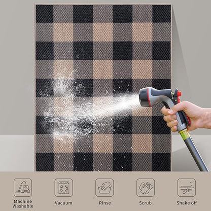 Tangsoo Checkered Easy Jute Runner Rug for Hallways,2x6 Washable Non-Slip Carpet Runner for Kitchen Bedroom Laundry Entryway Modern Black Grey Indoor Outdoor Floor Mat