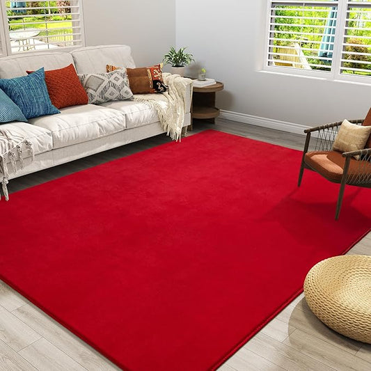 Amearea Large Modern Area Rugs for Bedroom Living Room, 6x9 Feet Red Thickened Memory Foam Rug, Fluffy Indoor Washable Rugs Non Slip Minimalist Carpet for Boys Girls Dorm Nursery Room Decor