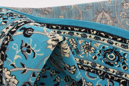 Unique Loom Sialk Hill Collection Area Rug - Washington (8' Round Turquoise/Black)