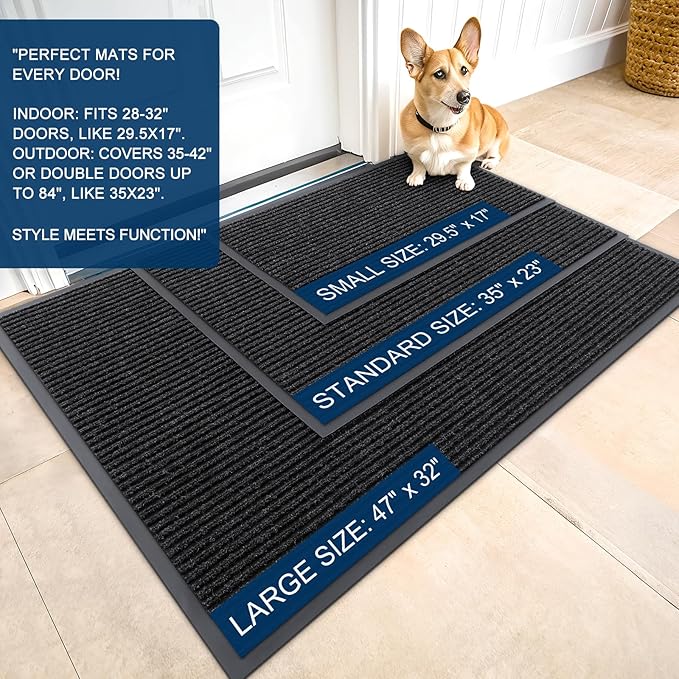 OLANLY Front Door Mat Indoor Outdoor Entrance, Waterproof Heavy Duty Doormat, Fade Resistant, Low Profile, Easy Clean Patio Porch Welcome Floor Mats for Entry, 33x21, Off-Black