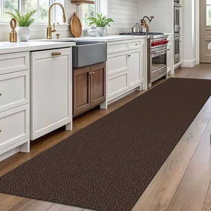 EARTHALL Washable Runner Rug 3x10 Ft Non Slip Runners for Hallways Long Cotton Rubber Backed Kitchen Runner Braided Indoor Floor Carpet Runners for Entryway, Hallway, Kitchen, Brown/Coffee