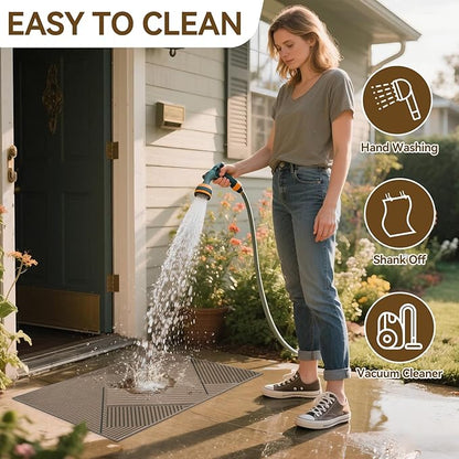 Front Door Mat 24''x35'', Non Slip Absorbent Muddy Dirt Resist Washable Low-Profile Indoor Doormat, Welcome Entryway Door Mats, Brown