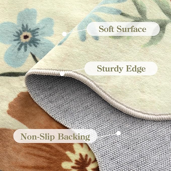 Lahome Floral Bedroom Rug,4x6 Washable Area Rugs for Living Room Dining Room, Non Slip Ultra-Thin Stain Resistant Boho Throw Carpet for ‎Office (4x6ft,Beige)