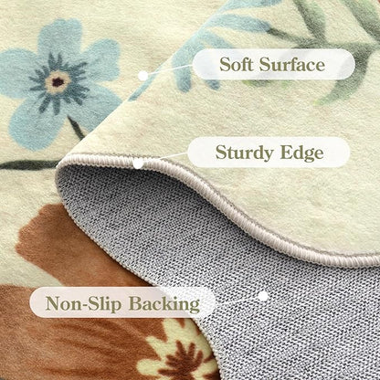 Lahome Floral 9x12 Area Rugs for Living Room Bedroom, Soft Washable Rugs 9x12 Stain Resistant, Ultra-Thin Non-Slip Boho Dining Room Rug Non-Shedding Accent Carpet for Office(9x12ft,Beige)