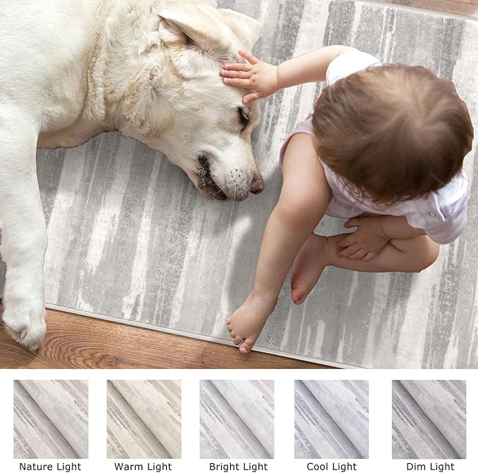 Modern Abstract Runner Rug 2x6, Neutral Light Beige and Grey Washable Kitchen Runner Non-Slip Soft Hallway Rug Runner Thin Print Faux Wool Carpet for Entryway Bedroom Laundry Room Indoor