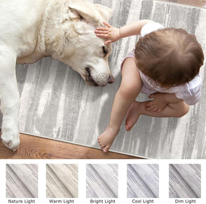 Modern Abstract Runner Rug 2x6, Neutral Light Beige and Grey Washable Kitchen Runner Non-Slip Soft Hallway Rug Runner Thin Print Faux Wool Carpet for Entryway Bedroom Laundry Room Indoor