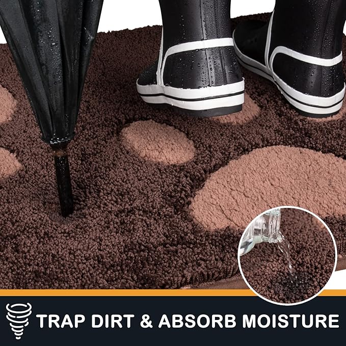 PURRUGS Dirt Trapping Door Mat 33.5" x 59", Non-Skid/Slip Machine Washable Microfiber Entryway Rug, Dog Doormat, Super Absorbent Welcome Mat for Muddy Wet Shoes and Paws, Brown
