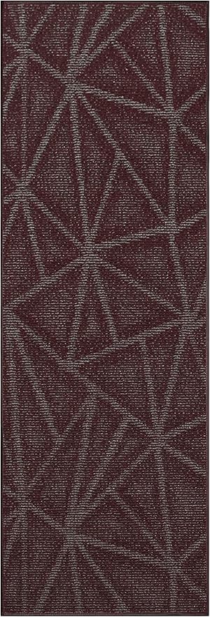 Furnish my Place Geometrical Pattern Indoor/Outdoor Refine Burgundy Abstract Area Rug, Runner Rug, Hallway Entry Carpet, Contemporary Rug for Living Room, Dining Room, Made in USA - 4' x 12'