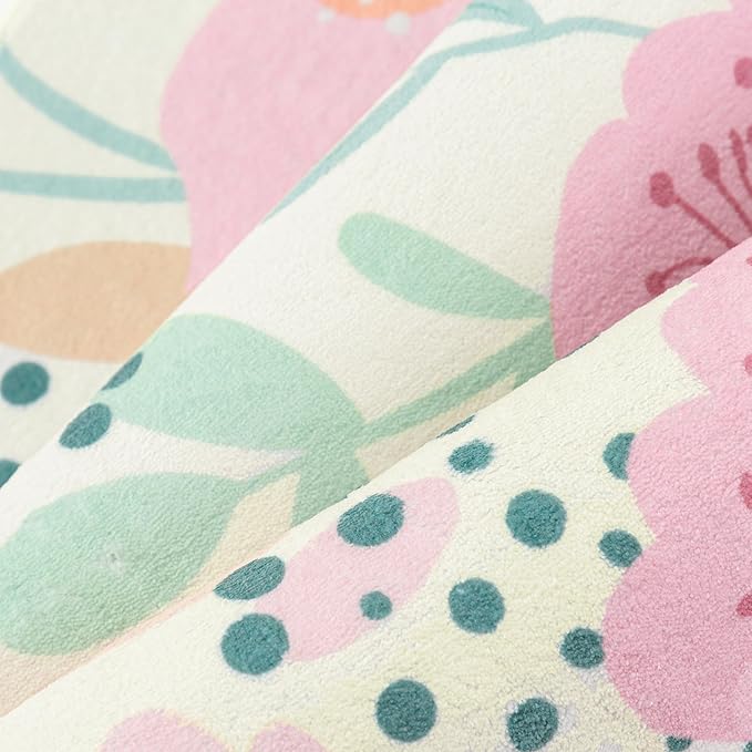 Floral Runner Rug 3x8 Washable Hallway Pink Bedroom Non Slip Cute Long Kitchen Carpet Botanical Indoor Soft Accent Rug for Bathroom Dining Laundry Living Room