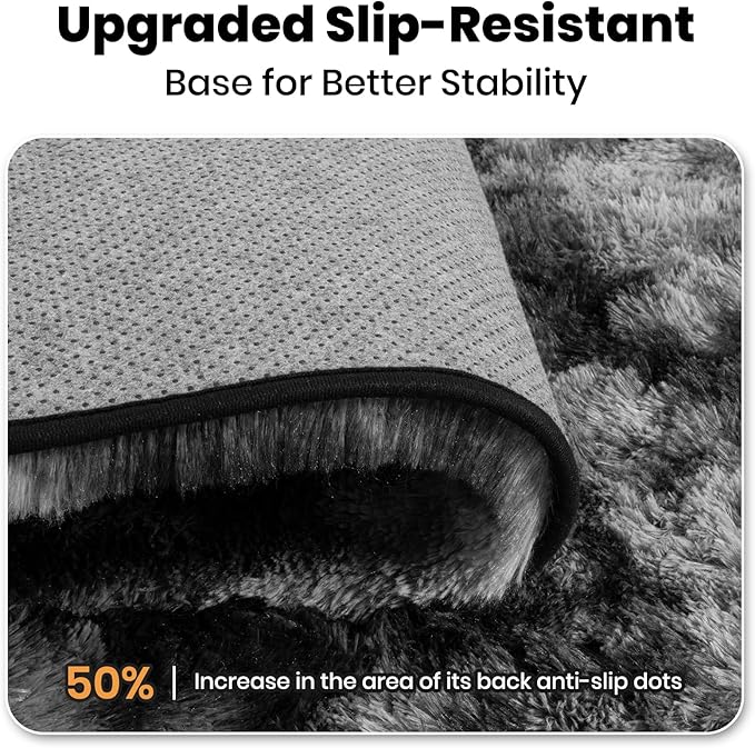Zentavio Runner Rugs for Hallway 2x6 Shag Soft Bedroom Bedside Rugs Non Slip Fluffy Carpet for Kids Girls Boys Home Decor Aesthetic Dorm Nursery Tie-Dyed Black Grey