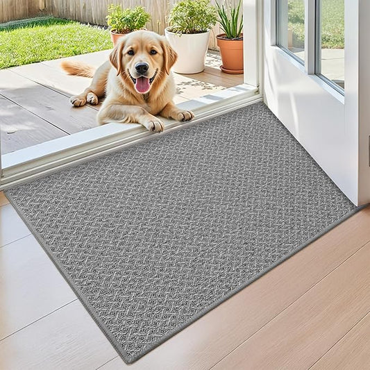Color&Geometry Small Ultra Thin Indoor Door Mat Non Slip Rubber Backed Dirt Trapper 17"x30"(Rolled-up NO Creases), Rugs for Entryway, Front Door Mat Indoor Washable Low-Profile Entry Mat, Light Grey