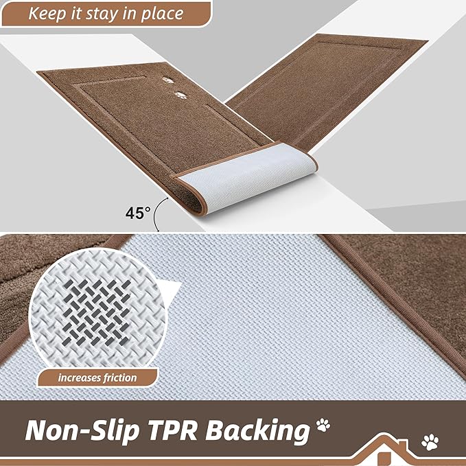 BEQHAUSE Dog Door Mat for Muddy Paws 36"x60" Dirt Trapper Absorbent Doormat Non Slip Entryway Rugs Washable Stain Resistant Welcome Floor Mat Soft Low-Profile for Front Back Door, Brown