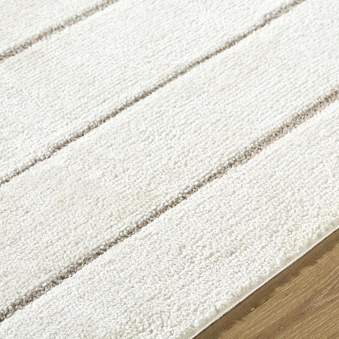 Livabliss x Our PNW Home Cascade Minimalist Striped Area Rug, 9'2" x 12', Striped Ivory/Taupe