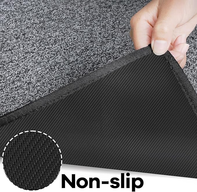 Runner Rug with Non Slip Rubber Backing, Washable Soft Floor Carpet for Kitchen, Hallway, Entryway Indoor, Bedroom, Laundry, Low Pile Area Rugs, Solid color with Pointillism style, 2*6 ft BLACK