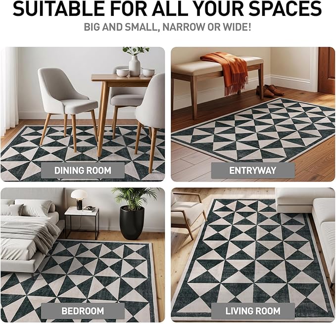 Rugshop Geometric Diamond Washable Non Slip Runner Rug 2' x 10' Cream