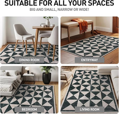 Rugshop Geometric Diamond Washable Non Slip Area Rug 5' x 7' Cream