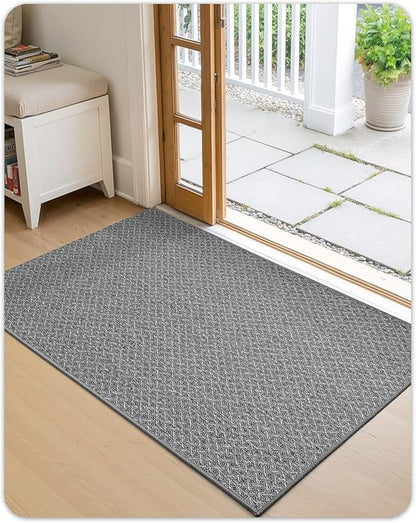 Color&Geometry Ultra Thin Indoor Door Mat Non Slip Rubber Backed Dirt Trapper 32"x48"(Rolled-up NO Creases), Rugs for Entryway, Front Door Mat Indoor Washable Low-Profile Entry Mat, Light Grey