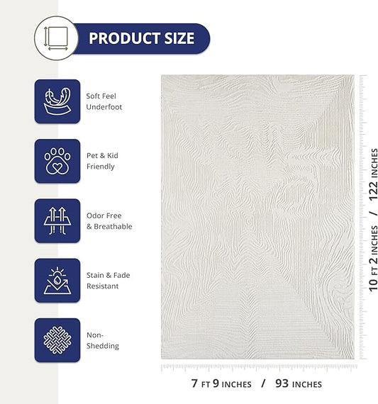 Abani Zen 8' x 10' Cream Rug – Neutral Layered Wavy Borders Pattern, Large Soft Area Rug for Living Room & Bedroom, Durable & Easy to Clean