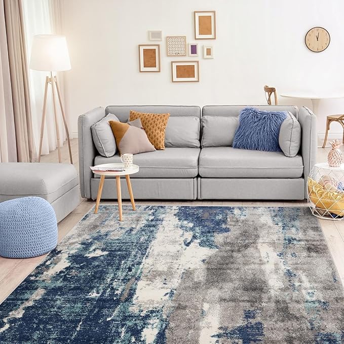 LUXE WEAVERS Euston Collection D.Blue-L.Blue 5x7 Modern Abstract Area Rug