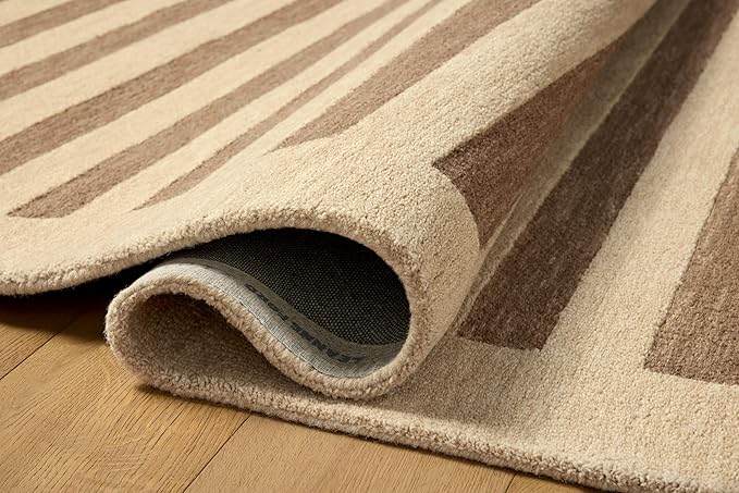 Loloi Leanne Ford Craven Collection CVN-05 Oatmeal/Bark 3'-6" x 5'-6" Accent Rug Striped, Patterned, Neutral, Entryway, Mudroom, Bathroom, and Kitchen