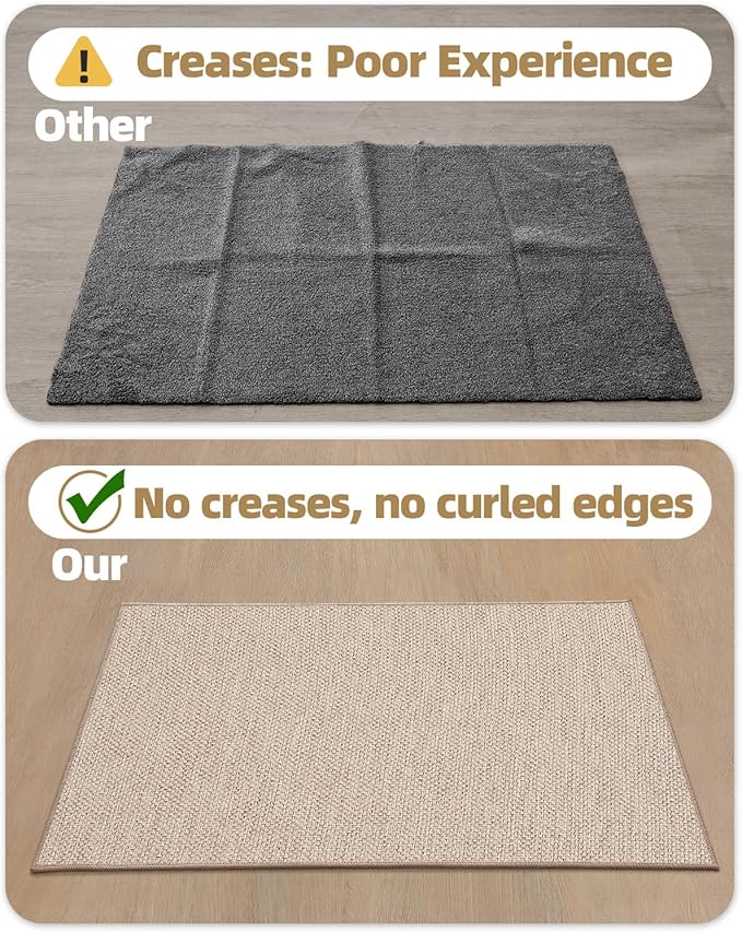 Color&Geometry Ultra-Thin Indoor Door Mat, 32"x48" Low-Profile Non-Slip Entryway Rug with Modern Geometric Texture, Washable Doormat for Indoor Entrance, Front Door, Khaki (Rolled-up NO Creases)