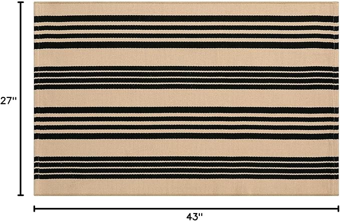 Black and Khaki Striped Rugs 2.3'x3.6', Washable Hand Woven Front Door Rug, Reversible Outdoor Welcome Mat Foldable Layered Door Mats for Entryway Porch Decor Home Entrance