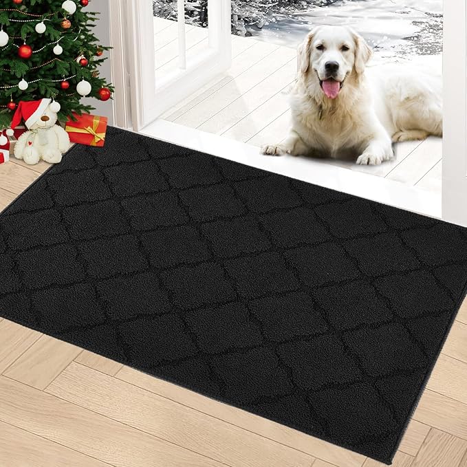 Timo Indoor Doormat, 20"x32", Absorbent Rubber Backed Non Slip Door Mat, Machine Washable, Black