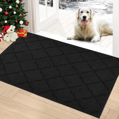 Timo Indoor Doormat, 20"x32", Absorbent Rubber Backed Non Slip Door Mat, Machine Washable, Black