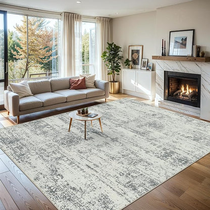 Area Rugs Living Room Rug - 4x6 Washable Modern Abstract Soft Neutral Non-Slip Carpet Large Indoor Floor Stain Resistant Thin Carpets for Bedroom Dining Room Farmhouse Nursery Home Office Grey