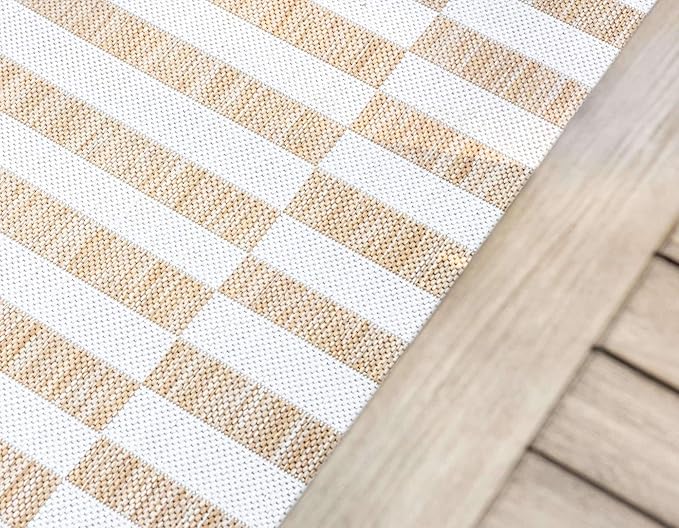 Unique Loom Outdoor Striped Collection Area Rug - Striped (4' 1" Round, Taupe/Ivory)