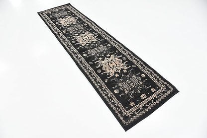 Unique Loom Taftan Collection Border Geometric Tribal Inspired Design Area Rug (2' 2 x 8' 2 Runner, Black/ Gray)