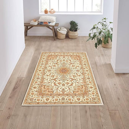 COMSLE Boho Area Rug, 2 x 3 Ft Machine Washable Rugs for Entryway Faux Wool Small Rugs Distressed Throw Rug Non-Slip Floor Carpet for Indoor Bedroom Kitchen Living Room