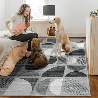 MUJOO Washable Rugs 9x12,Large Area Rugs for Living Room Bedroom Dining Room,Boho Throw Floor Carpet Non Slip Soft Modern Abstract Black and Grey