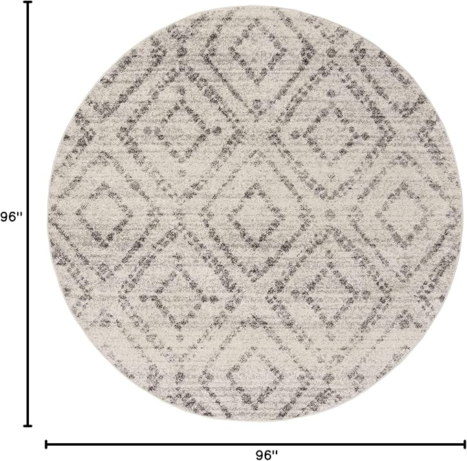 SAFAVIEH Adirondack Collection 8' Round Light Grey/Grey ADR131C Modern Diamond Distressed Non-Shedding Living Room Bedroom Area Rug