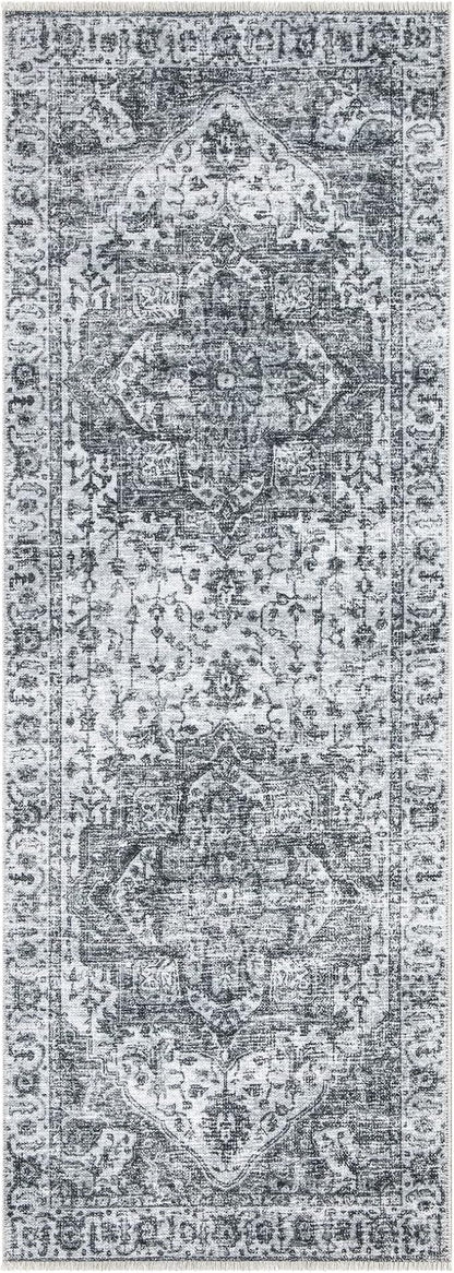 Bloom Rugs Caria Washable Non-Slip 10 ft Runner - Silver/Dark Gray Traditional Runner for Entryway, Hallway, Bathroom, and Kitchen - Exact Size: 2'6" x 10'
