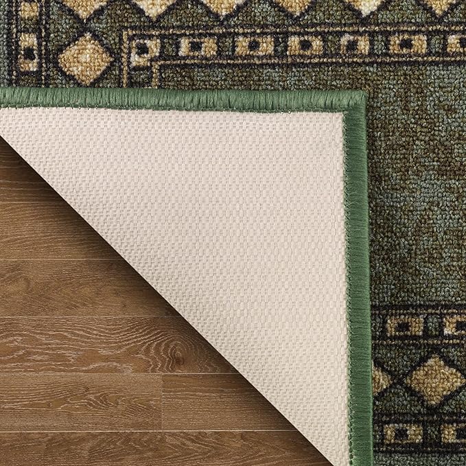 Antep Rugs Alfombras Modern Bordered 2pc Non-Skid (Non-Slip) Low Profile Pile Rubber Backing Indoor Kitchen Runner Rugs (Green, 2pc Set)
