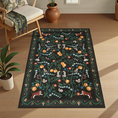 Collive 2x3 Small Entryway Rug, Jungle Animal Washable Kitchen Rugs Soft Non Slip Bathroom Mats, Ultra-Thin Door Mat Indoor Entrance Black Stain Resistant Throw Carpet for Bedroom Entrance
