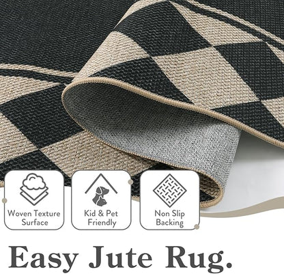 Moynesa Easy Jute Hallways Runner Rugs Washable 2x6 Entryway Rug Runners for Kitchen Black Checkered Indoor Outdoor Carpet for Entryway Patio, Diamond Grid Mat for Bathroom Bedroom Laundry