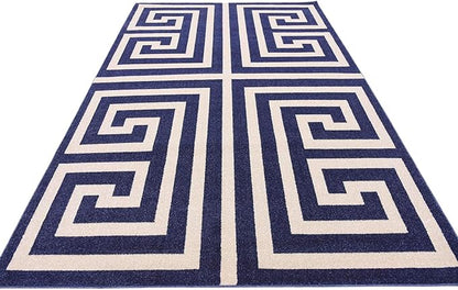 Unique Loom Athens Collection Classic Geometric Modern Border Design Area Rug (6' 0 x 9' 0 Rectangular, Navy Blue/ Beige)