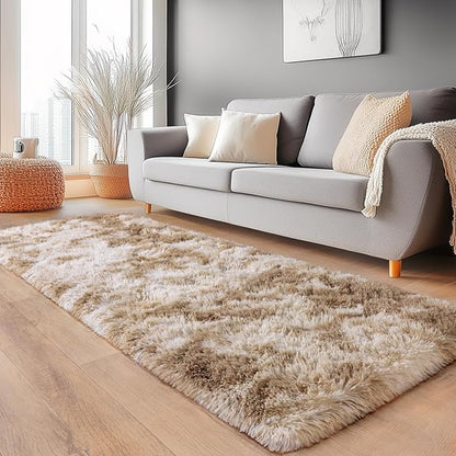 Fluffy Area Rugs for Living Room, Soft Shaggy Carpets for Living Room, Upgrade Anti-Slip Fuzzy Rugs for Kids' Room, Perfect Decor for Modern Home Tie Dye Camel 2x6Feet