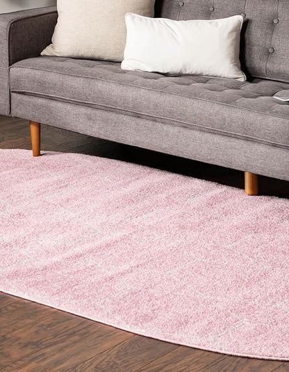 Unique Loom Trellis Frieze Collection Area Rug - Geometric (4' x 6' Oval, Light Pink/ Ivory)
