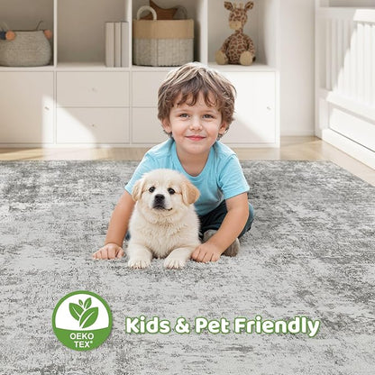 Area Rugs 9x12 Living Room: Washable Large Abstract Neutral Modern Soft Rugs Stain Resistant Indoor Floor Non-Slip Accent Carpet for Bedroom Nursery Playroom Office Dining Room Home Decor- Greige
