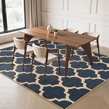 Lahome Moroccan Outdoor Rug 5x7, Easy Jute Blue Washable Rugs for Patio Living Room Outdoor Decor, Geometric Woven Area Rug Non Slip for Backyard, Thin Farmhouse Carpet for Bedroom Dining Room