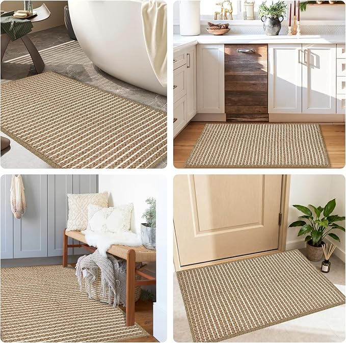 Brown Bathroom Rugs,24"x36"Non Slip Braided Vintage Bath Mat for Bathroom Floor Washable Boho Luxury Bath Rug for Tub Soft Absorbent Shower Sink Mat