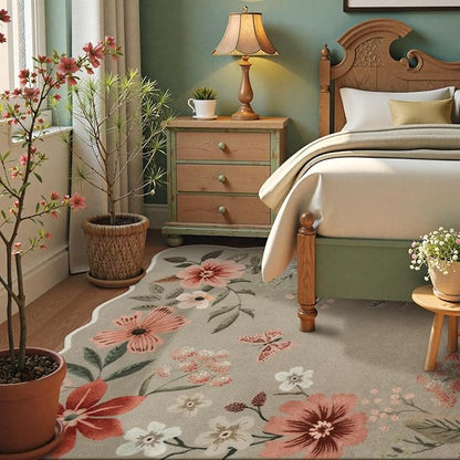 Lahome Floral Washable 6x9 Area Rugs, Soft Bedroom Rug for Living Room Ultra-Thin Non Slip Dining Room Rug, Stain Resistant Boho Rugs Easy Clean Throw Carpet for Office(6'x9',Brown)